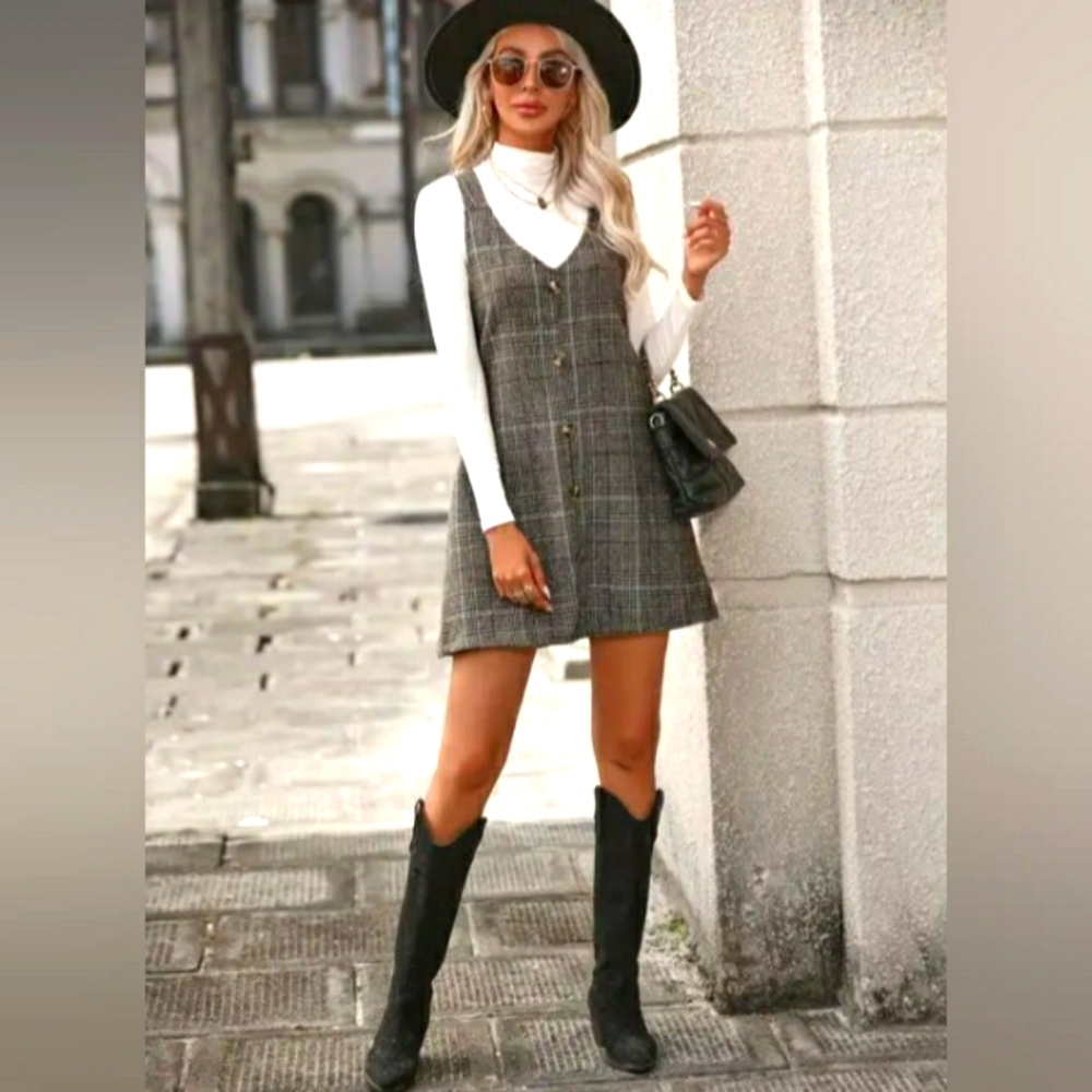 Tweed Plaid midi dress size M/L